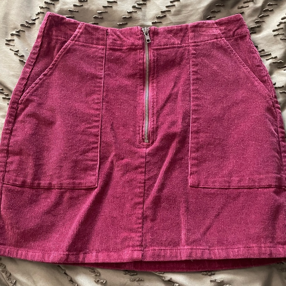 Maroon Burgundy Corduroy High Rise Mini Skirt